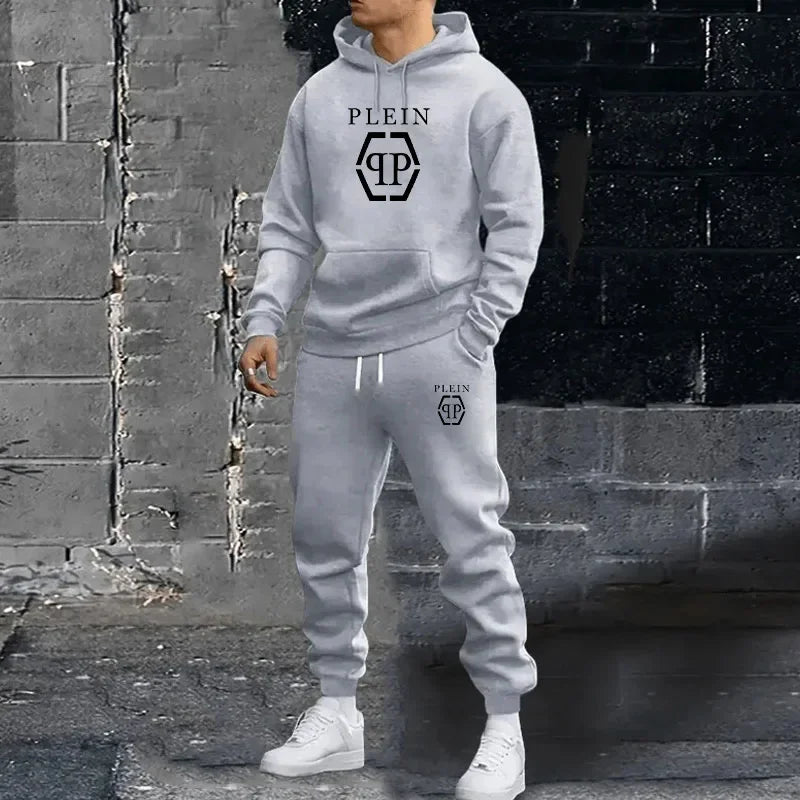 Men’s 2-Piece Tracksuit – Hooded Sweatshirt & Drawstring Pants Set