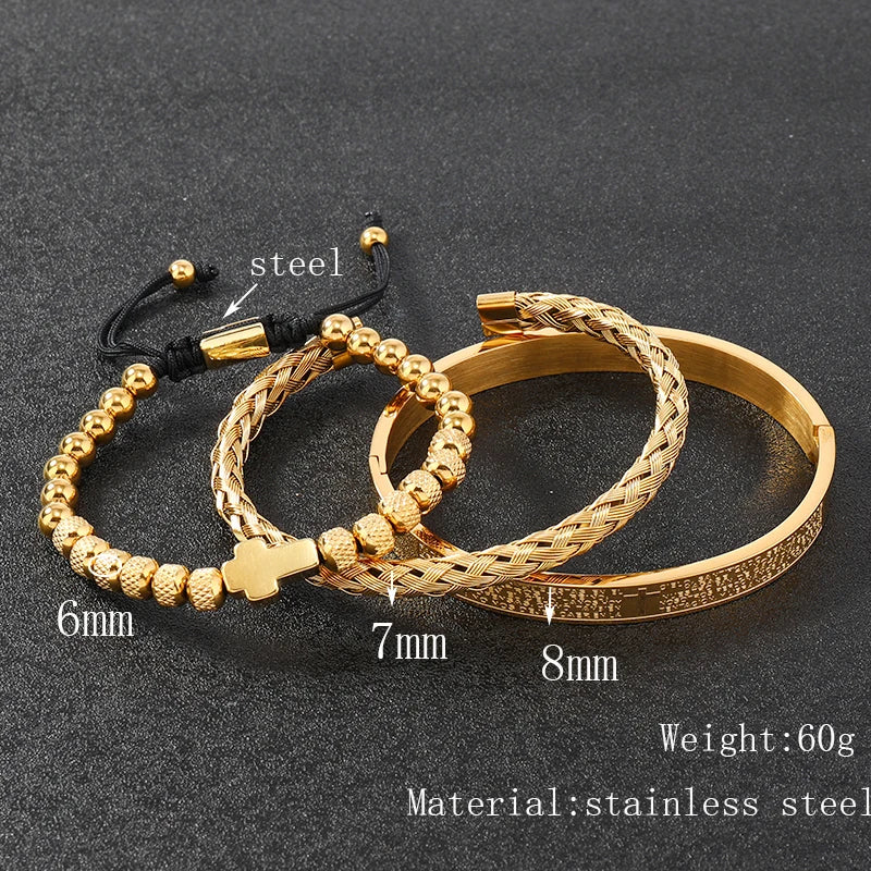 Luxury Stainless Steel Beaded Cross Bracelet – Elegant Religious Jewelry Gift