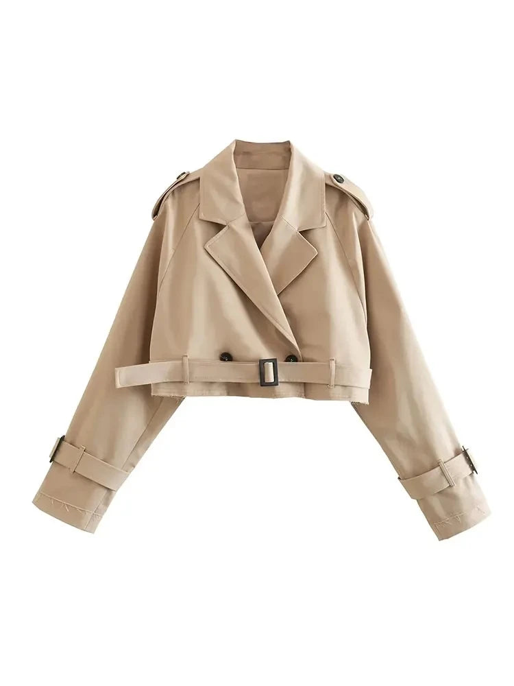 2024 Belted Cropped Trench Jacket – Vintage Streetwear for Women