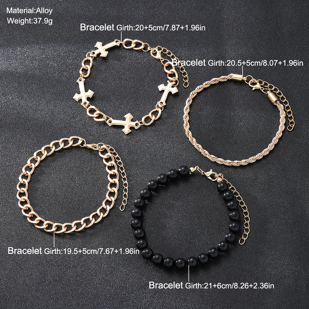 4pcs Punk Gold Cross Bracelet Set – Minimalist & Stylish for Men