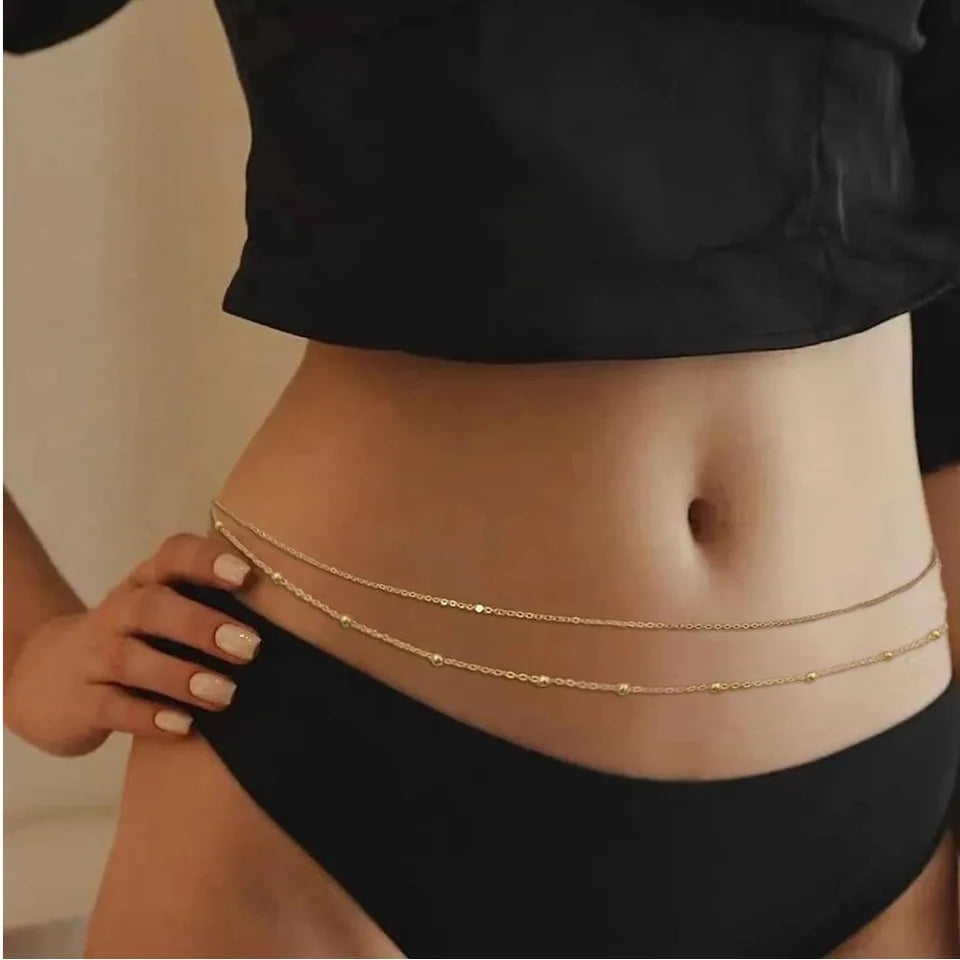 HipHop Double Layer Gold Belly Chains – Y2K Beach Bikini Waist Body Chain for Women
