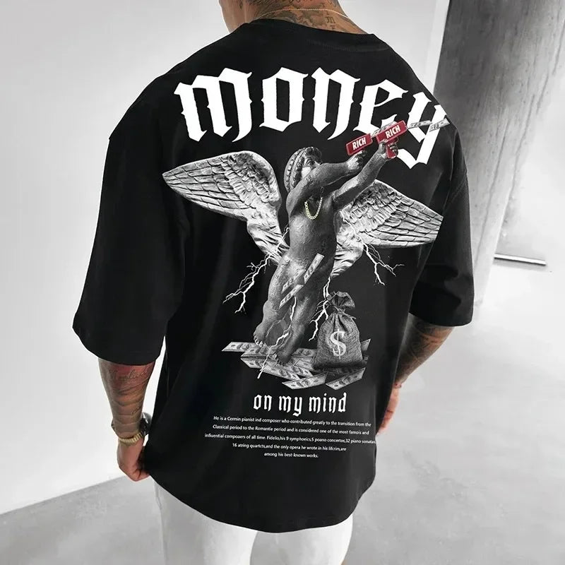 Money Angel Print Men's T-Shirt – Hip-Hop Oversized Streetwear Tee