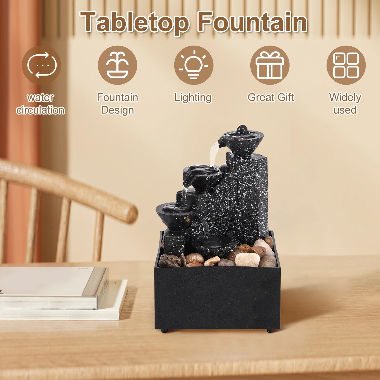 Desktop Waterfall Decoration – Relaxing Tabletop Fountain Ornament