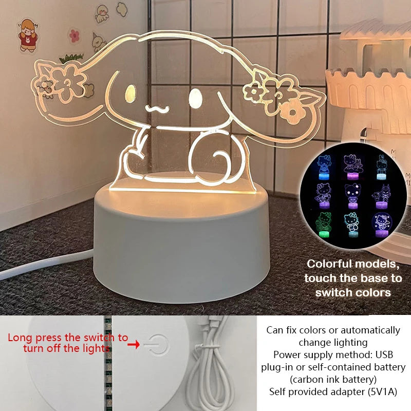 Hello Kitty KEROKERO KEROPPI My Melody Creative Cartoon Night Light - Kawaii Heart-Shaped Bedside Lamp for Girls