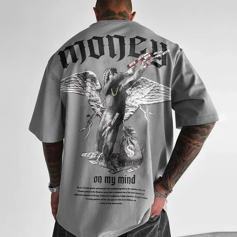 Money Angel Print Men's T-Shirt – Hip-Hop Oversized Streetwear Tee