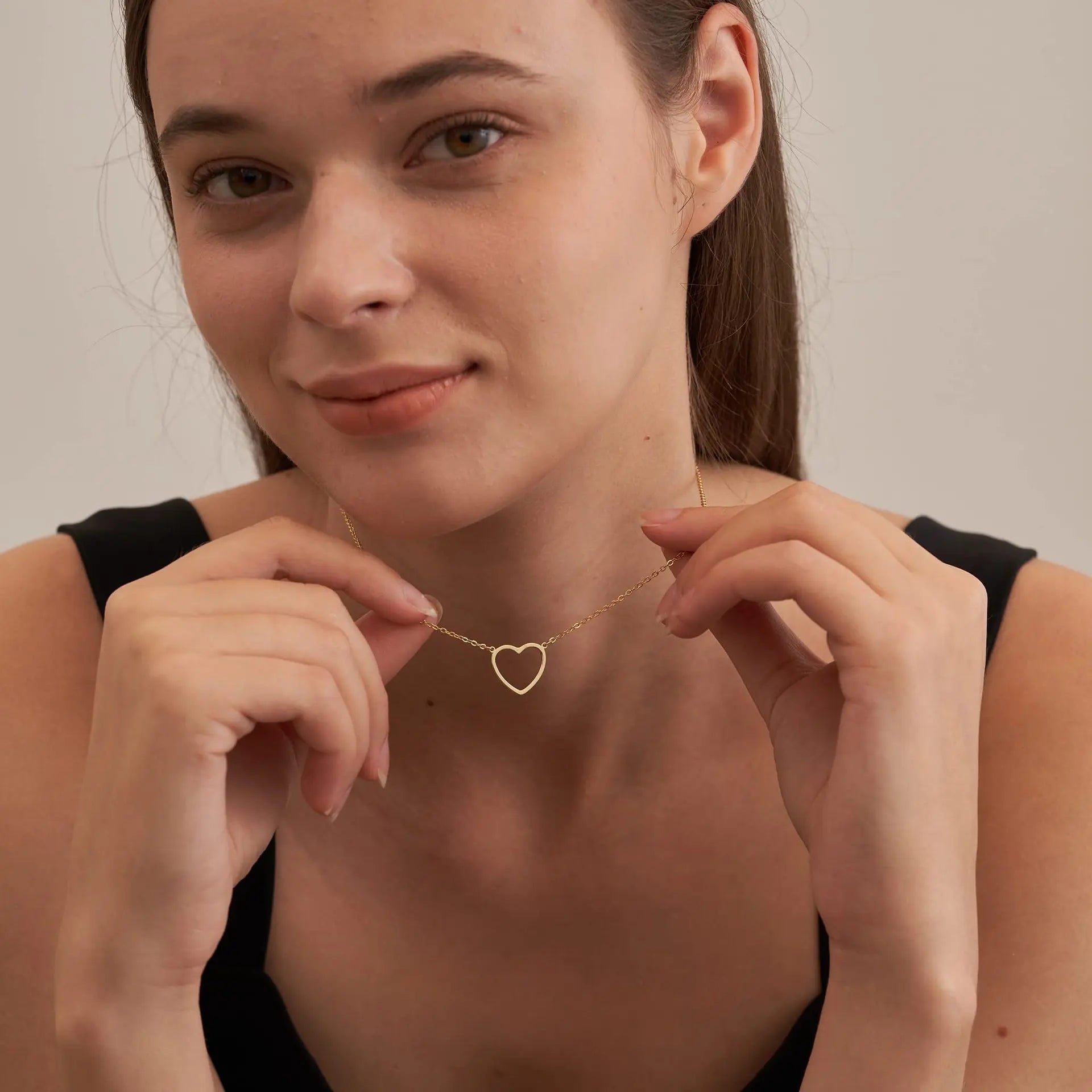 LATS Hollow Love Heart Pendant Necklace – 18K Gold Plated Stainless Steel for Couples