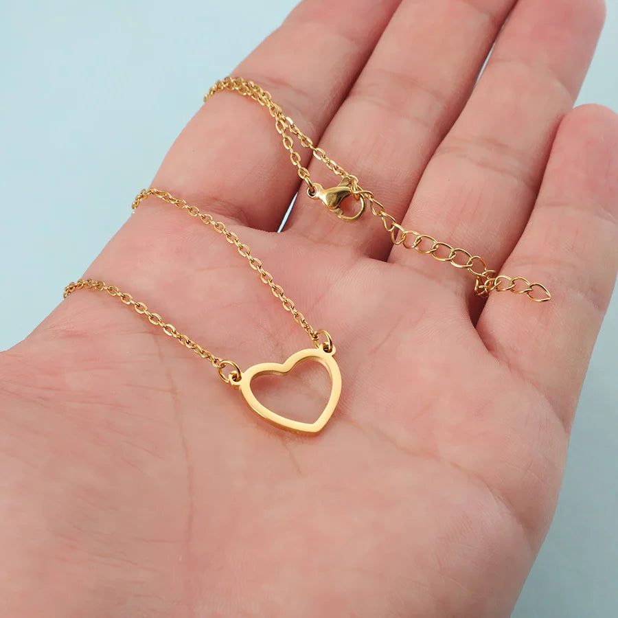 LATS Hollow Love Heart Pendant Necklace – 18K Gold Plated Stainless Steel for Couples