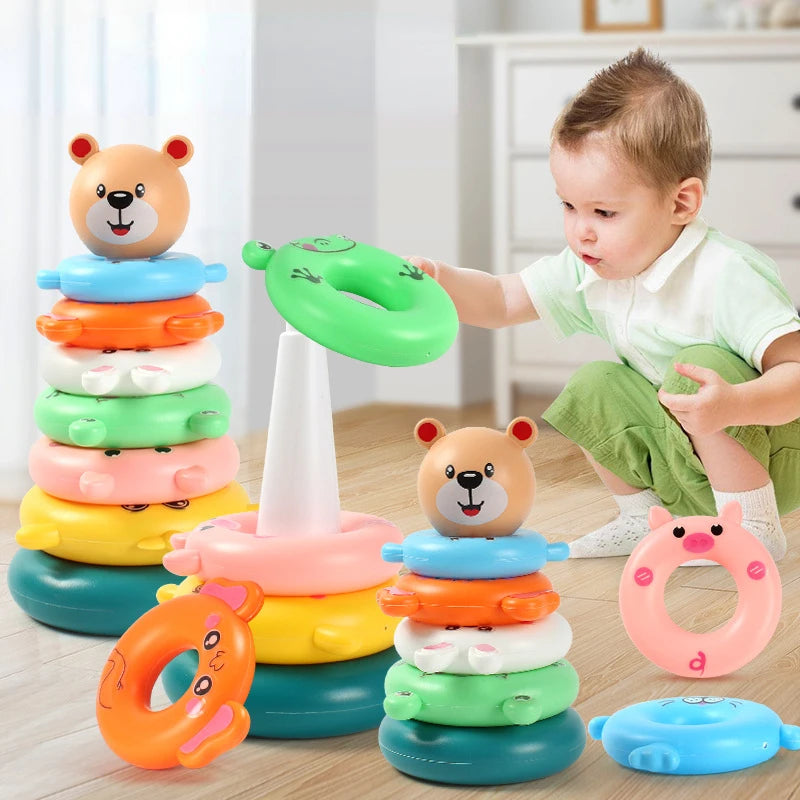 Baby Puzzle - Stackable Pyramid, Tower, Cup, and Duck Toy - Montessori Educational Toy for Kids