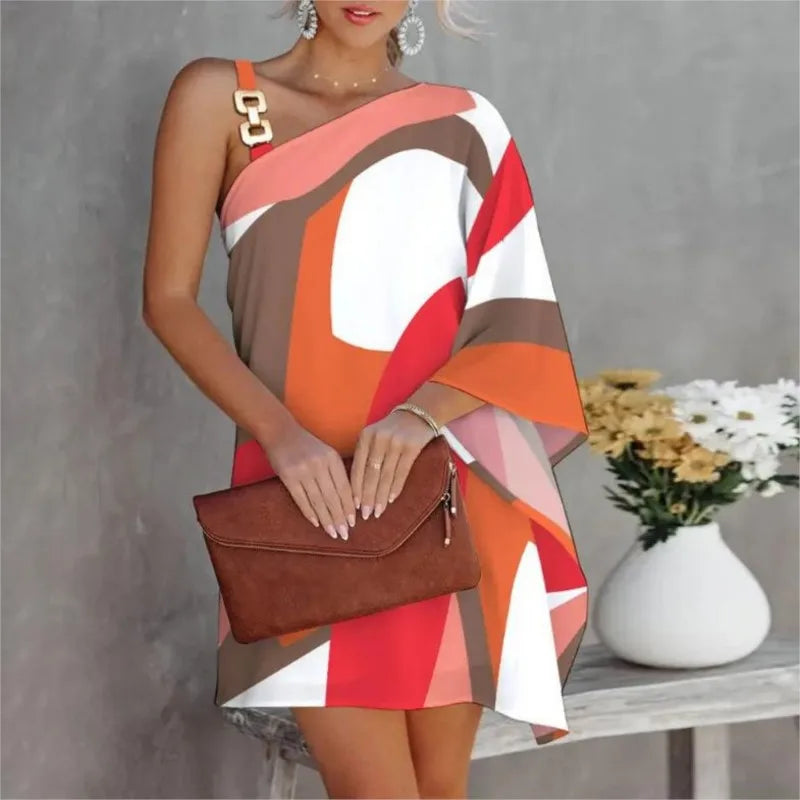 Elegant Off-Shoulder Tie Dye Dress for Women – Batwing Sleeve Summer Dress