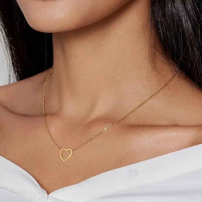 LATS Hollow Love Heart Pendant Necklace – 18K Gold Plated Stainless Steel for Couples