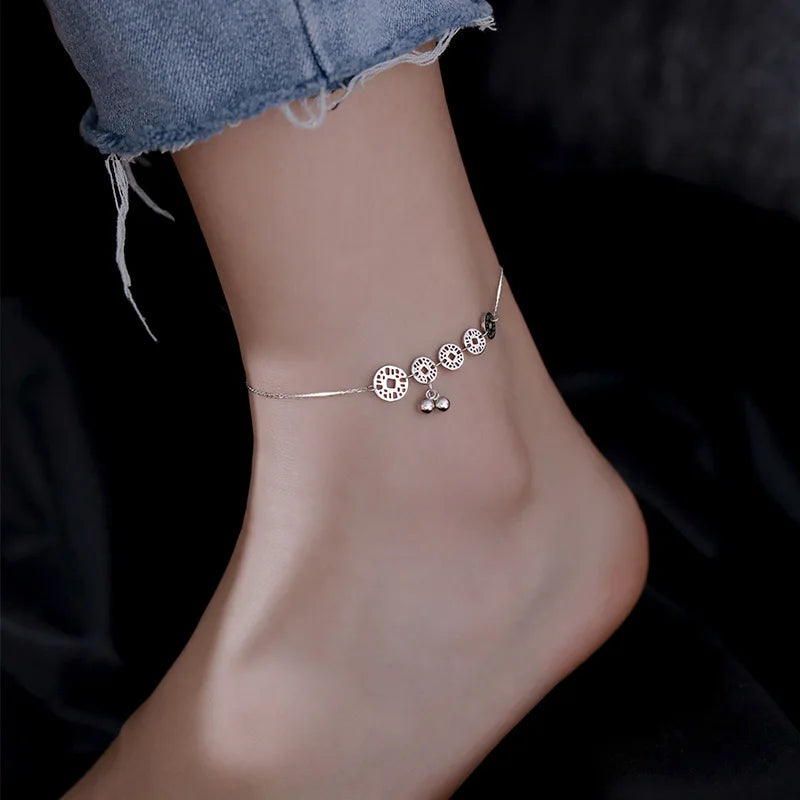 925 Sterling Silver Anklet for Women 💎 – Elegant Geometric Chain with Clear CZ Crystals