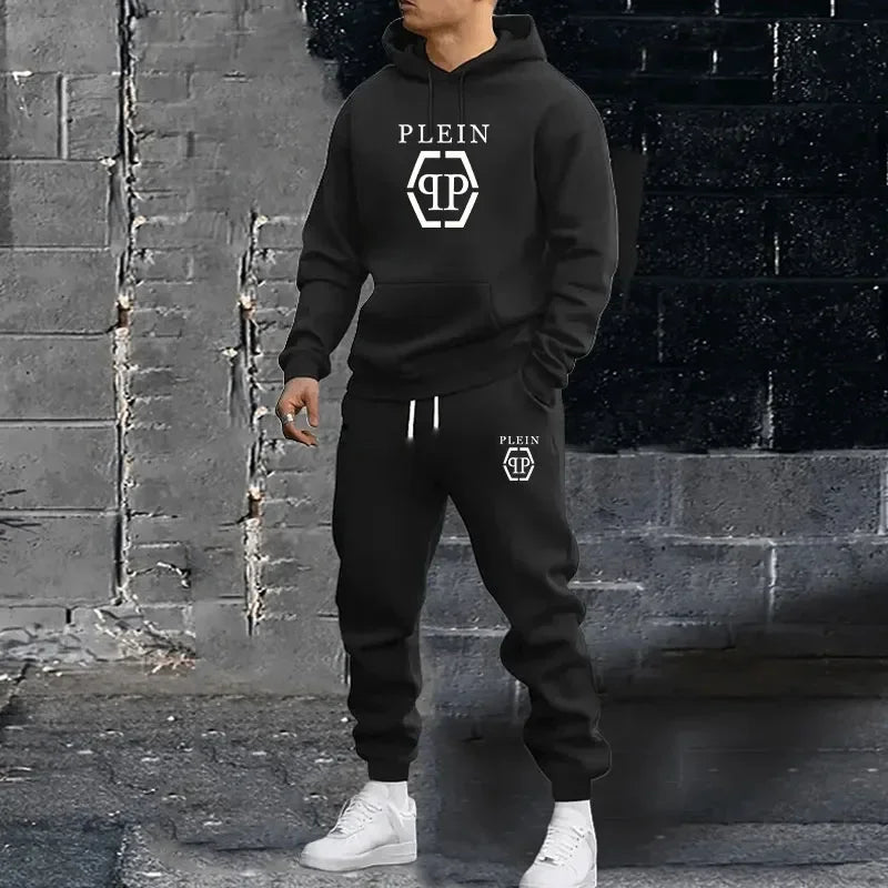 Men’s 2-Piece Tracksuit – Hooded Sweatshirt & Drawstring Pants Set