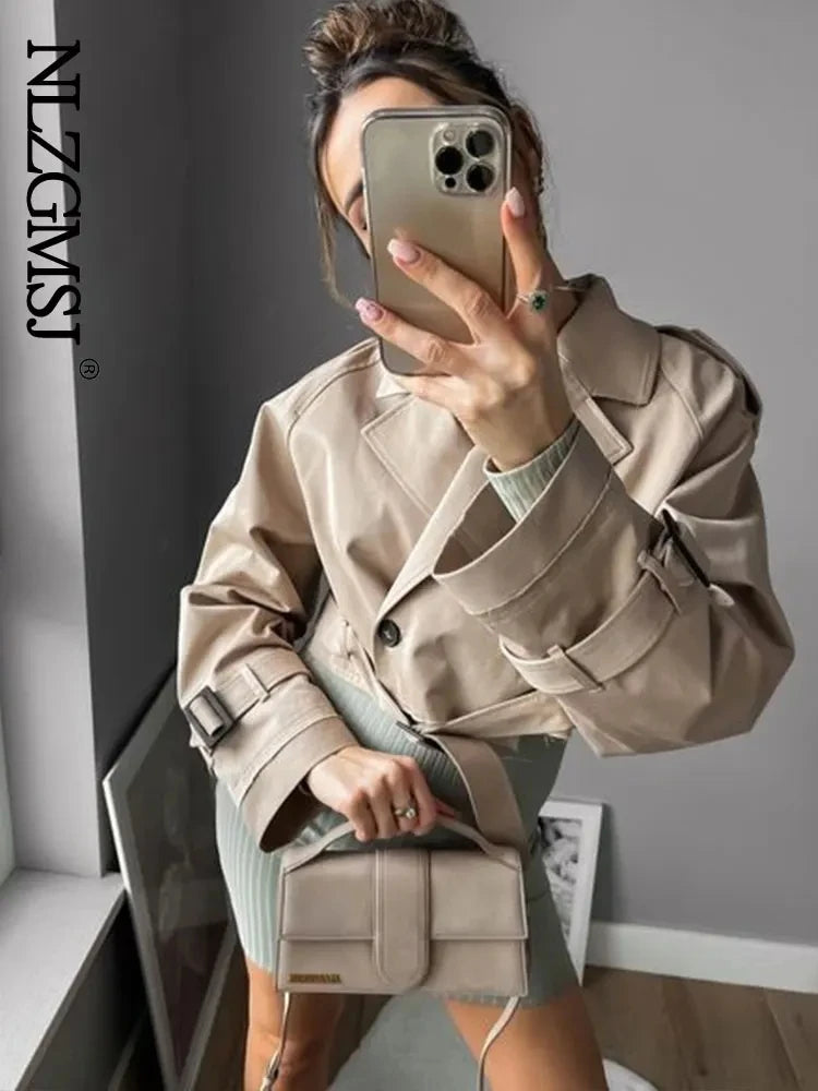 2024 Belted Cropped Trench Jacket – Vintage Streetwear for Women