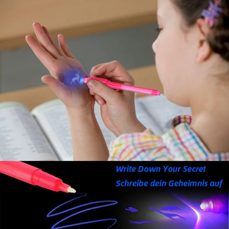 4pcs Luminous Light Pen Set – Magic Purple 2-in-1 UV & Invisible Ink Pens for Kids!