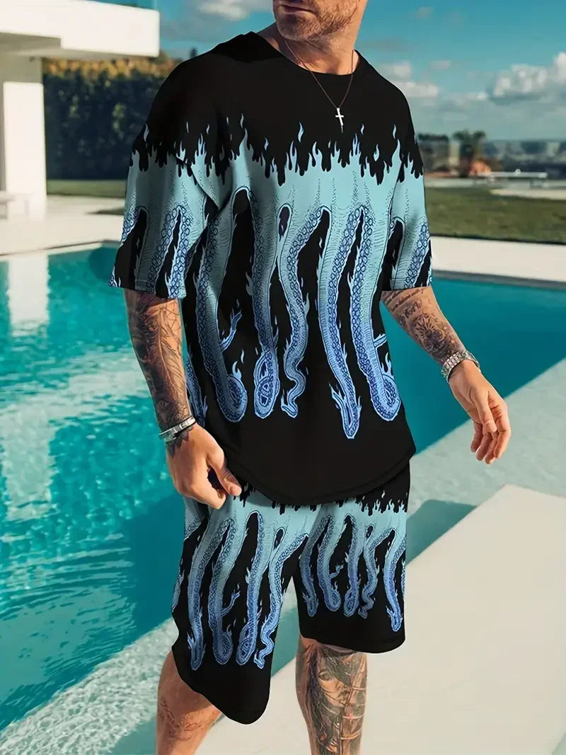 2024 Men's 3D Printed Beach Shorts Set – Trendy Hip-Hop Summer Outfit