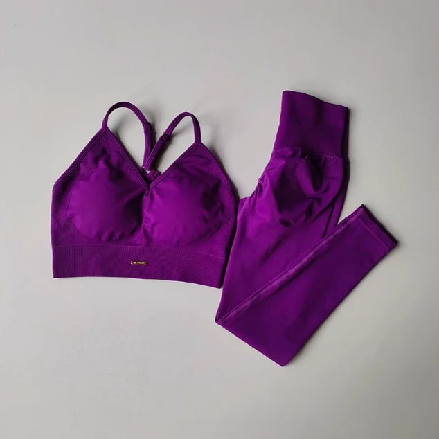 Women's V-Neck Fitness Yoga Set – High-Waisted Leggings & Sports Bra