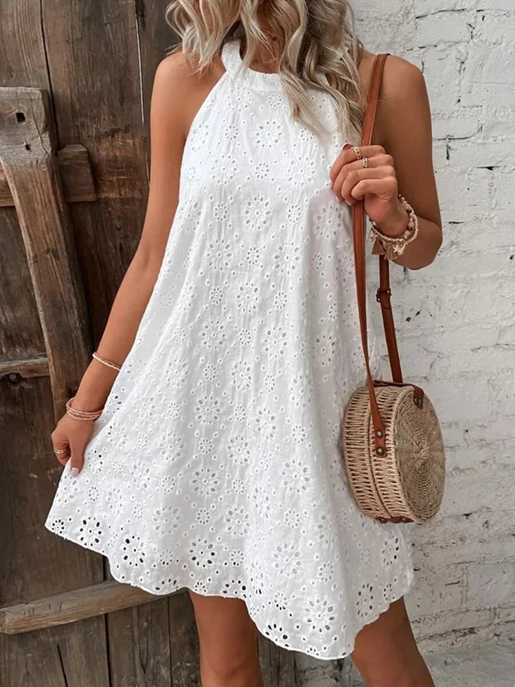 2024 Women's Elegant White Mini Dress – Sleeveless Summer Party Style