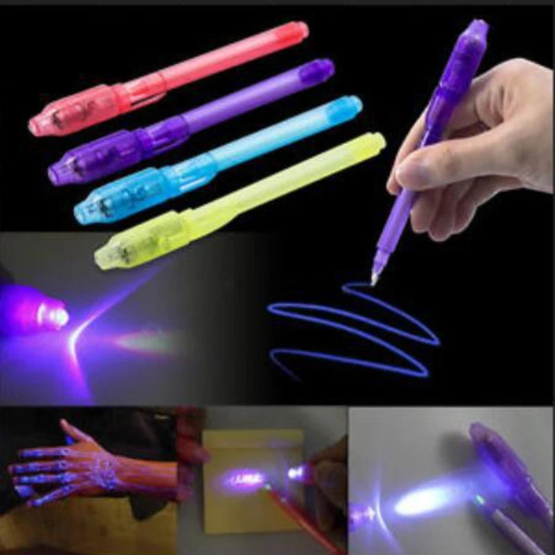 4pcs Luminous Light Pen Set – Magic Purple 2-in-1 UV & Invisible Ink Pens for Kids!