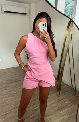 Casual Skew Collar Two-Piece Set – Trendy Off-Shoulder Top & Slim Shorts for Women