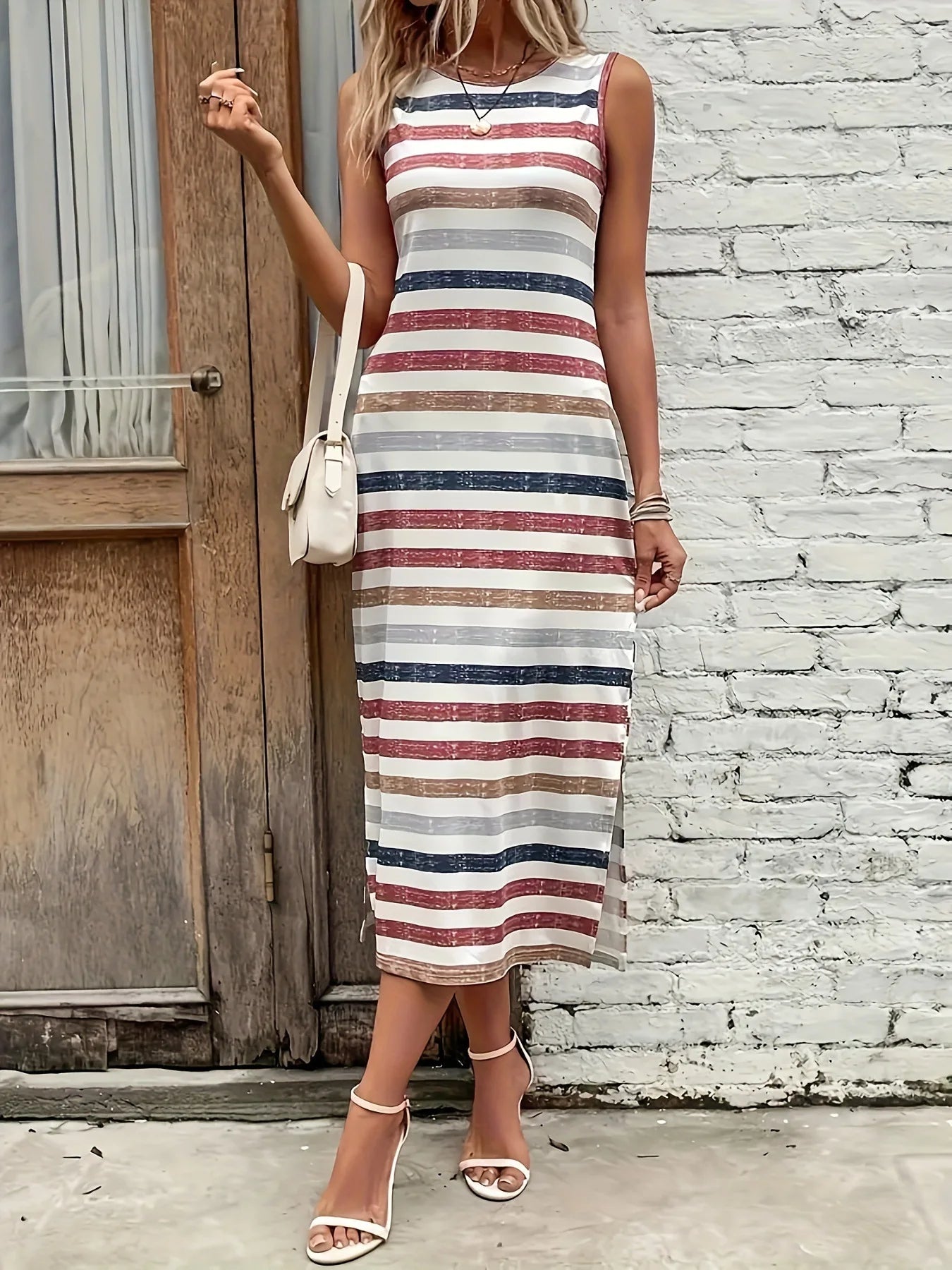 Striped Split Side Tank Dress – Boho Chic Sleeveless Summer Style