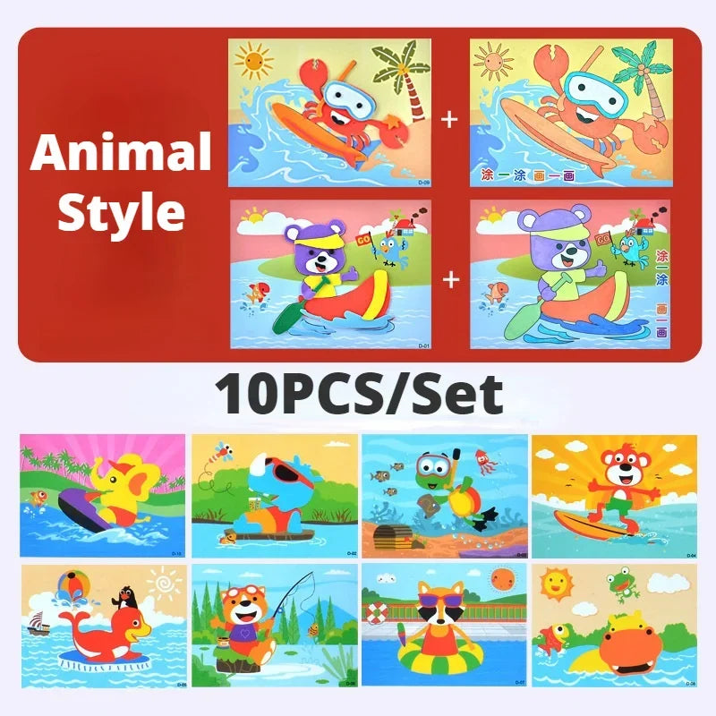 10 Pcs 3D EVA Foam Stickers - Dinosaur Cartoon Animal Puzzle DIY Craft Toy for Kids