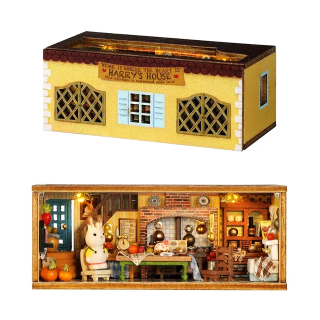 DIY Mini Rabbit Town Doll House – Wooden Miniature Building Kit with Furniture!