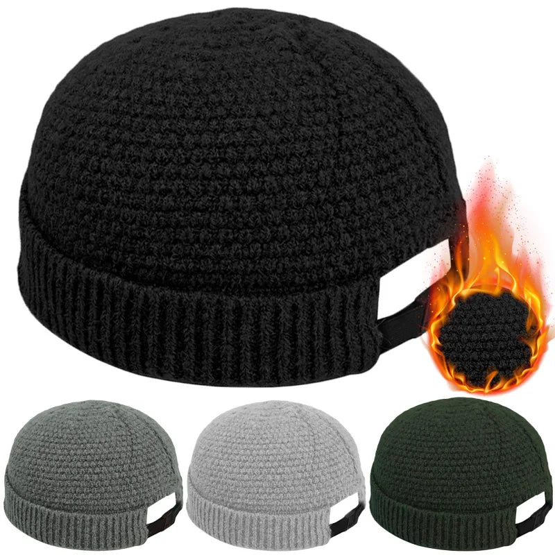Woolen Knitted Beanie – Thick & Warm Roll-Up Edge Cap for Men & Women