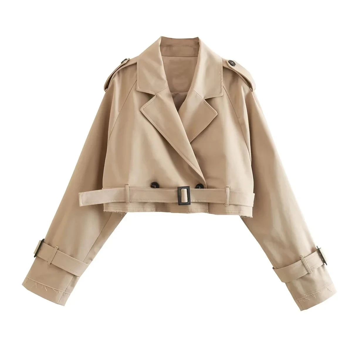 2024 Belted Cropped Trench Jacket – Vintage Streetwear for Women