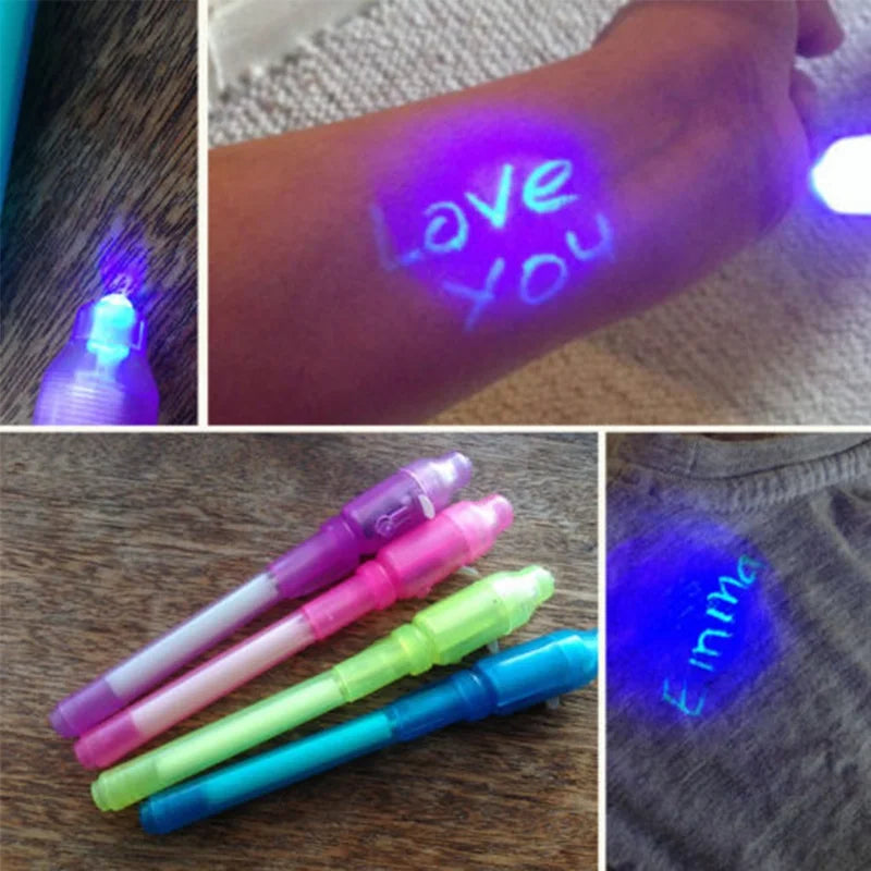 4pcs Luminous Light Pen Set – Magic Purple 2-in-1 UV & Invisible Ink Pens for Kids!