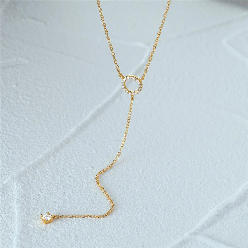 S925 Sterling Silver Double Circle Zircon Pendant Necklace ✨ – Elegant Long Choker for Women (Spring 2024)