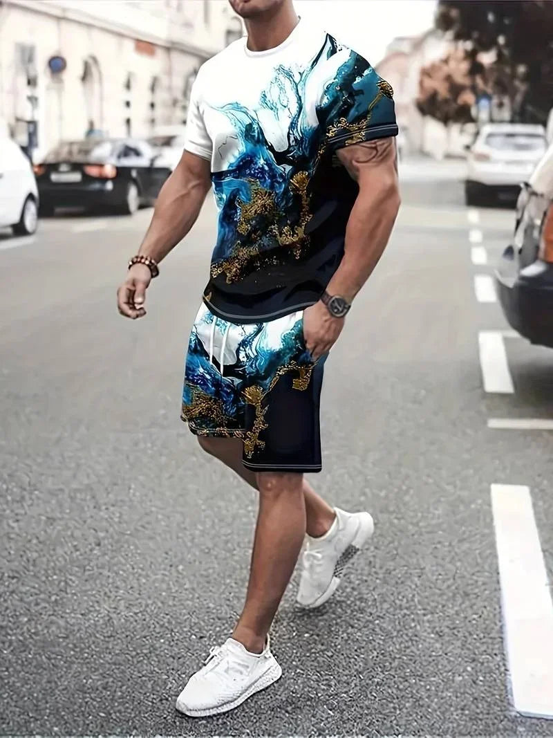 2024 Men's 3D Printed Beach Shorts Set – Trendy Hip-Hop Summer Outfit