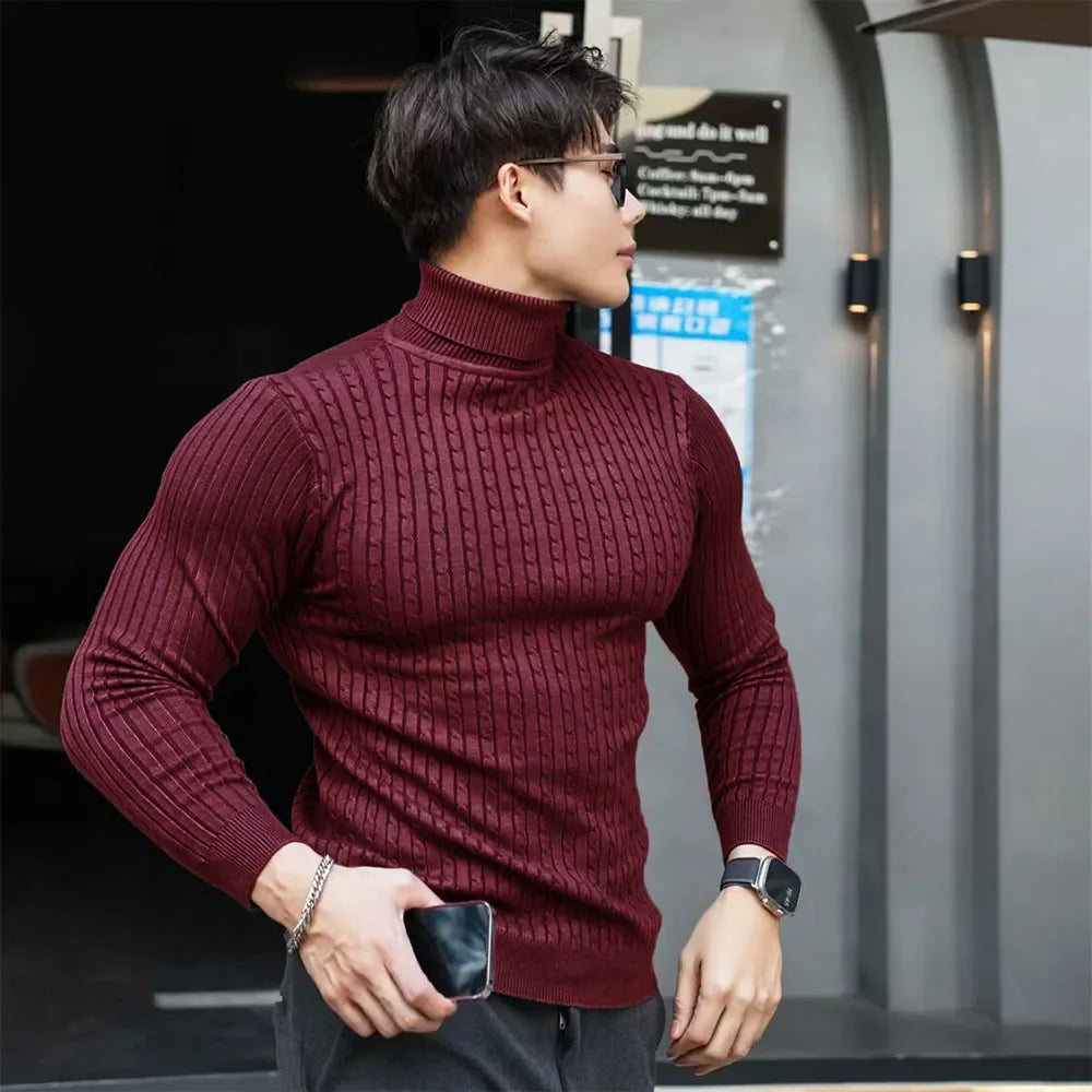 Men’s Knitted Turtleneck Sweater – Stylish & Warm Autumn Pullover