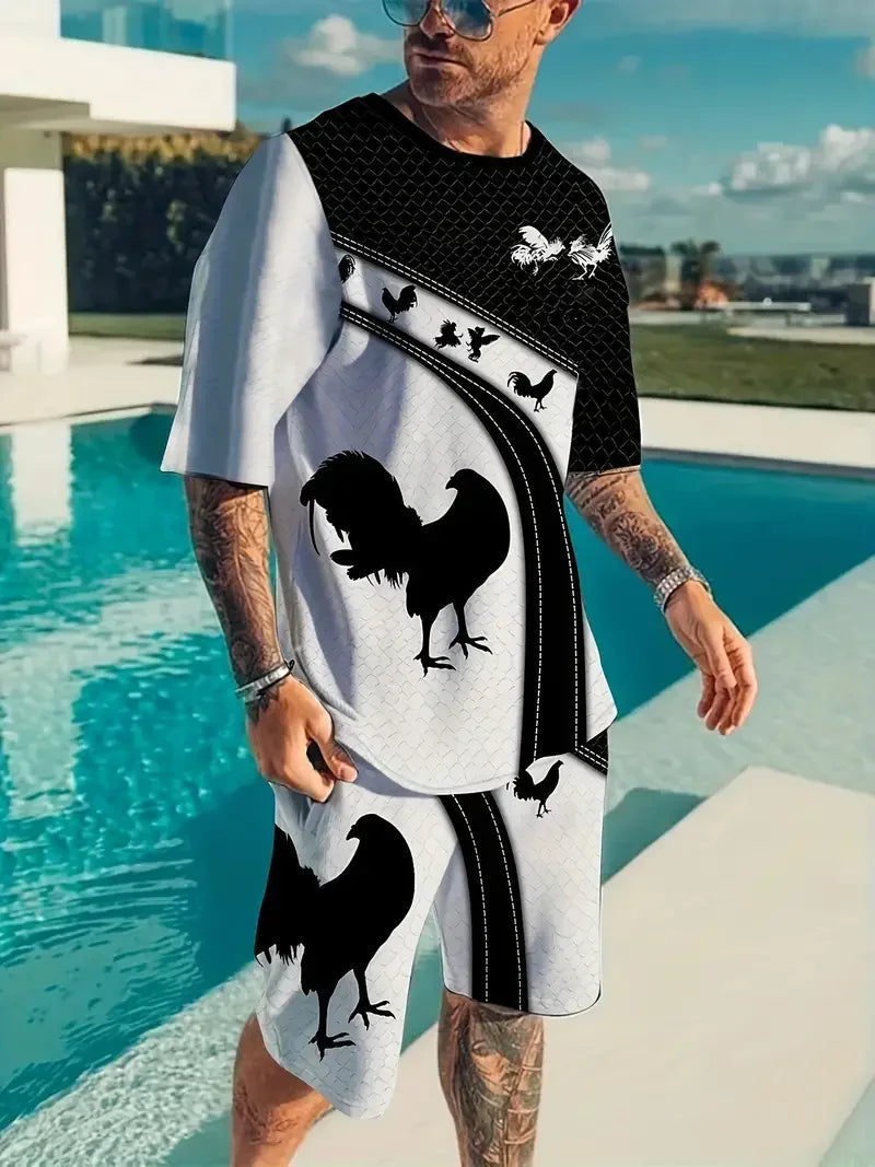 2024 Men's 3D Printed Beach Shorts Set – Trendy Hip-Hop Summer Outfit