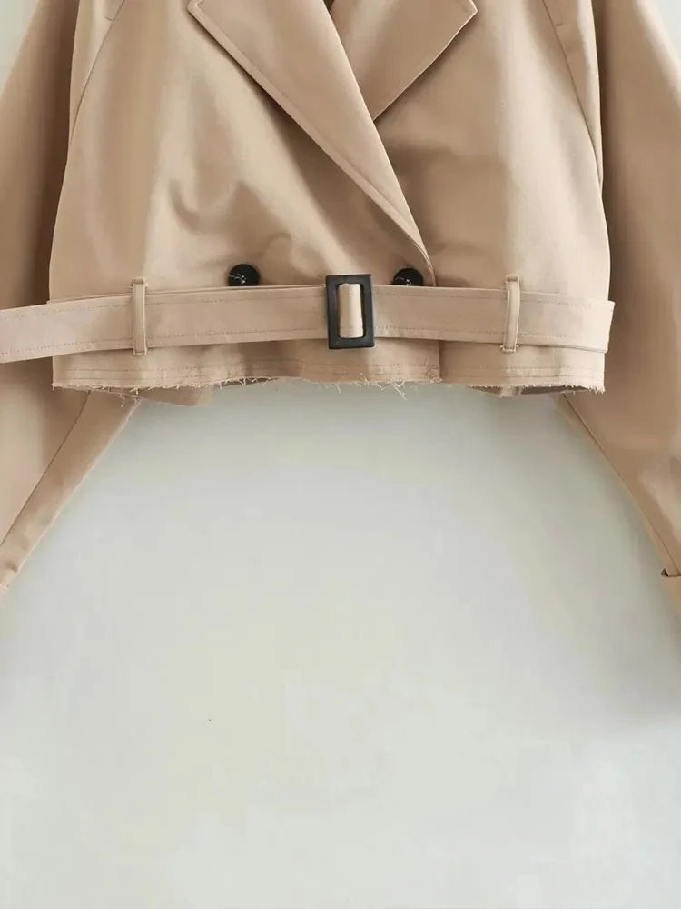2024 Belted Cropped Trench Jacket – Vintage Streetwear for Women