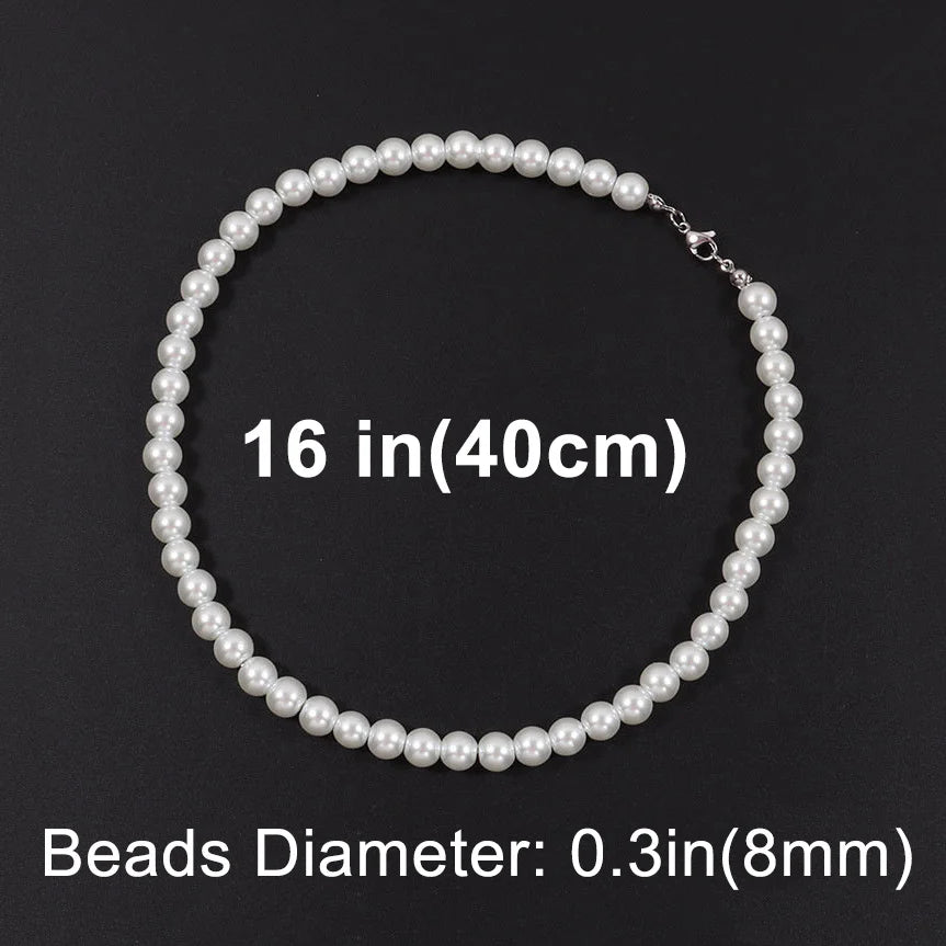 Cool Artificial White Pearl Necklace – Stylish Unisex Beaded Choker