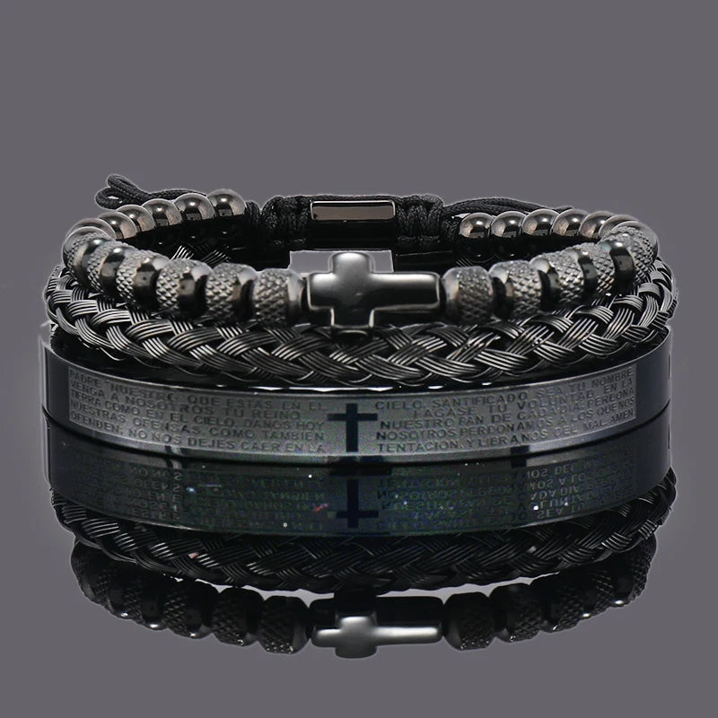 Luxury Stainless Steel Beaded Cross Bracelet – Elegant Religious Jewelry Gift