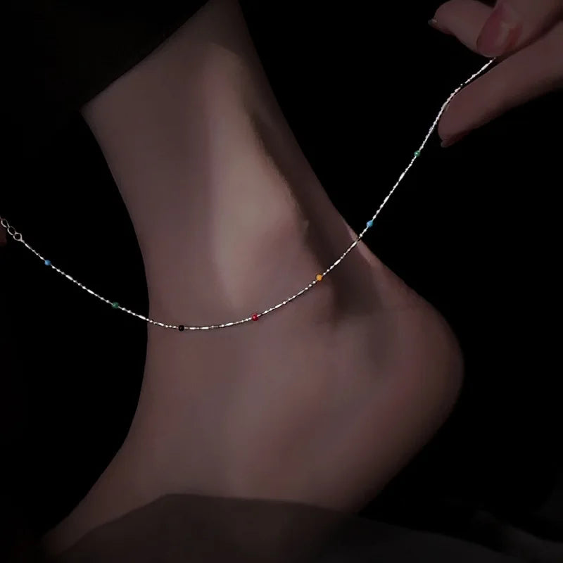 925 Sterling Silver Anklet for Women 💎 – Elegant Geometric Chain with Clear CZ Crystals