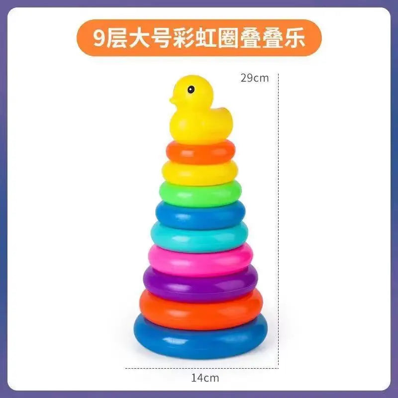 Baby Puzzle - Stackable Pyramid, Tower, Cup, and Duck Toy - Montessori Educational Toy for Kids