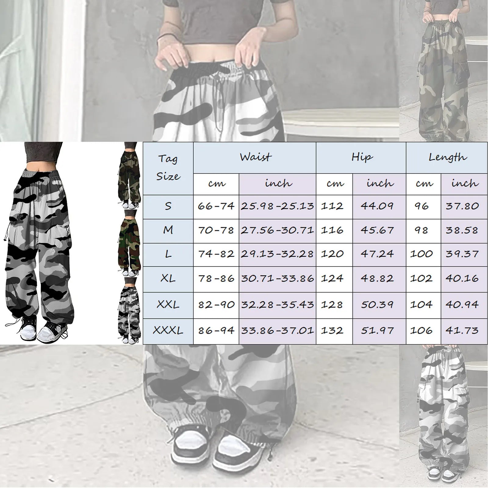Women's Baggy Cargo Pants – Camo Print Streetwear for Work or Casual Style