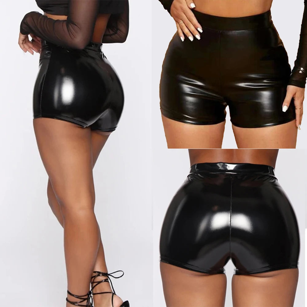 Women’s Wet Look High Waist Booty Shorts – Sexy Patent Leather Clubwear