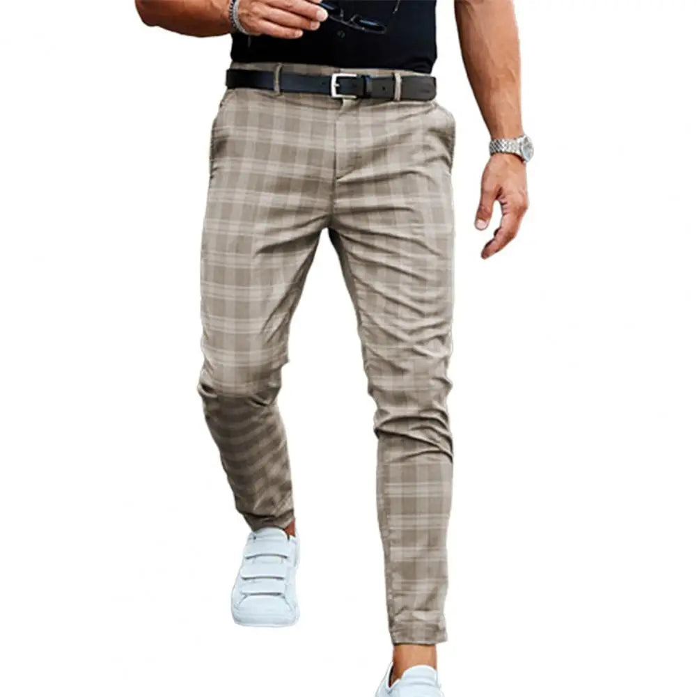 Checkered Pattern Men's Trousers – Vintage Plaid Straight-Leg Pants for Business & Casual  Wear