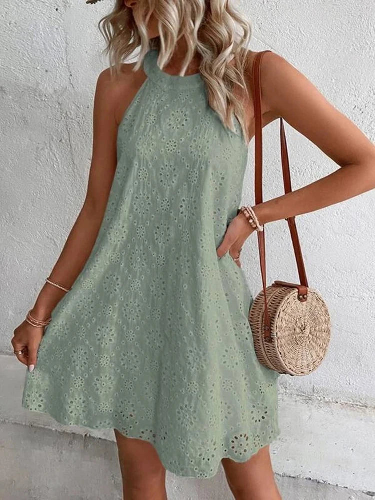 2024 Women's Elegant White Mini Dress – Sleeveless Summer Party Style
