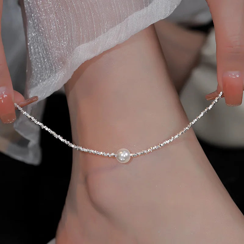 925 Sterling Silver Anklet for Women 💎 – Elegant Geometric Chain with Clear CZ Crystals