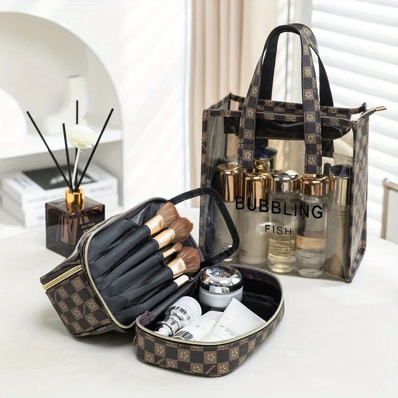Checkered Mini Makeup Bag – Portable Travel Toiletry & Cosmetic Storage
