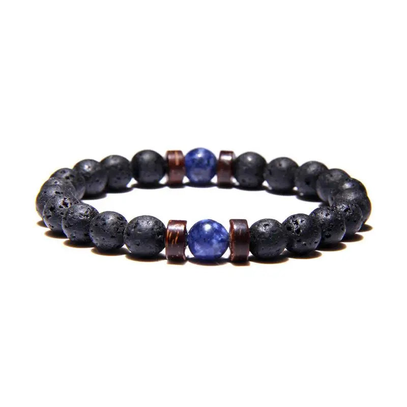 Retro Volcanic Stone & Wooden Beads Bracelet – Timeless Tibetan Buddha Wrist Chain