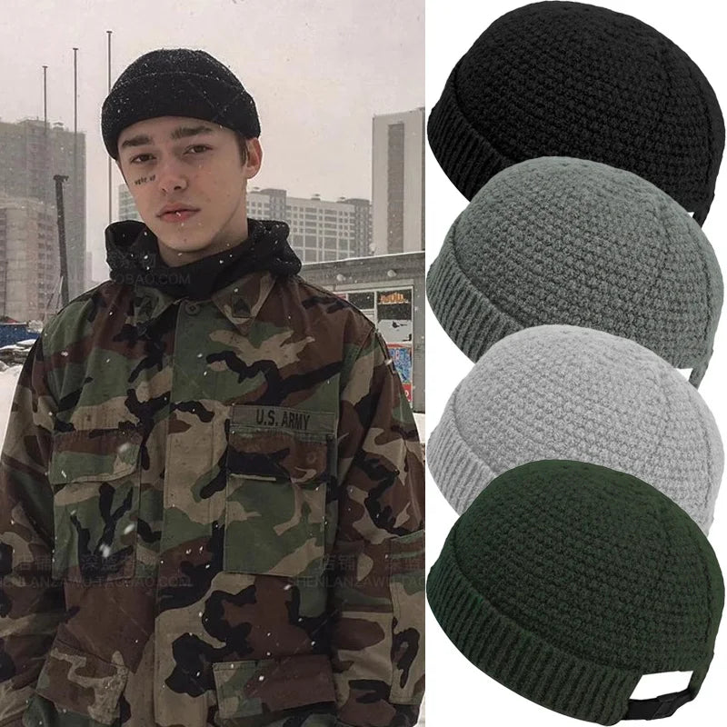 Woolen Knitted Beanie – Thick & Warm Roll-Up Edge Cap for Men & Women
